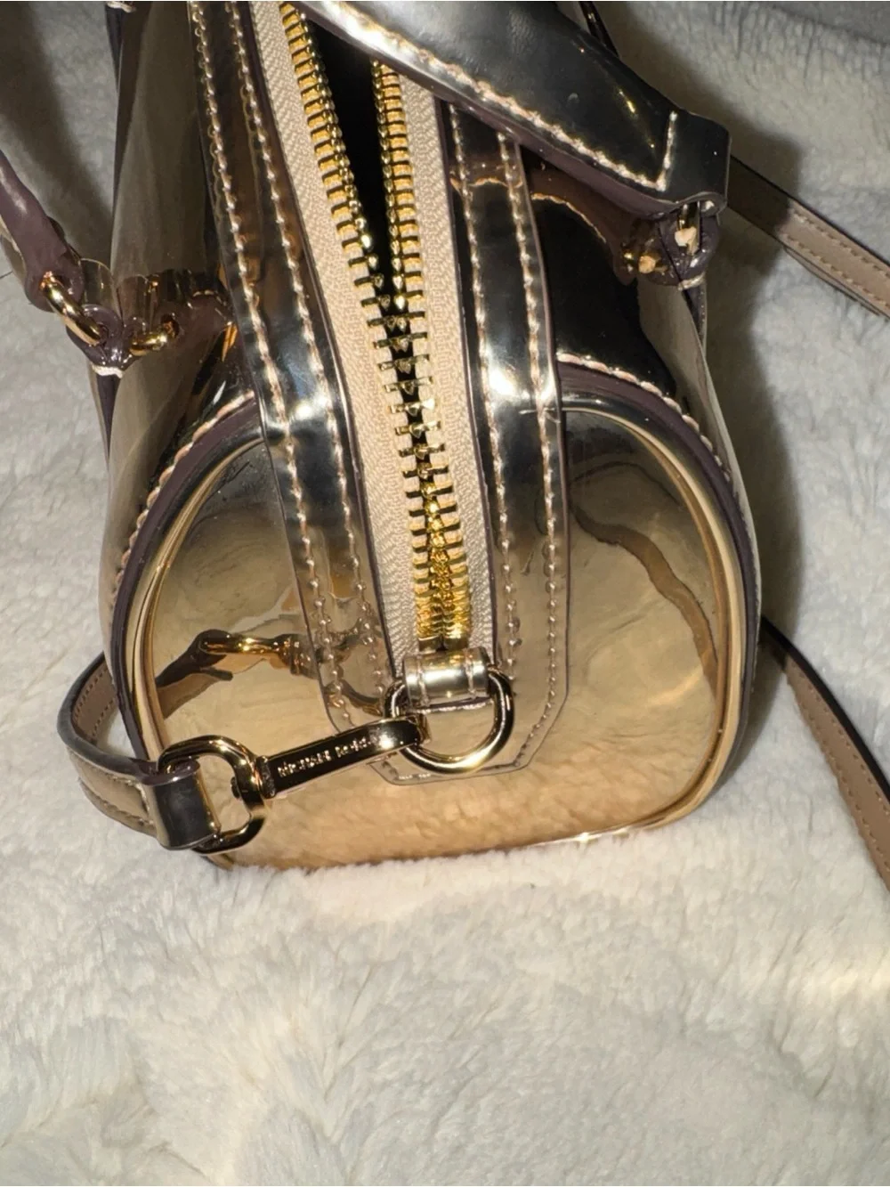 Michael Kors Metallic Gold Dome Satchel Crossbody Bag